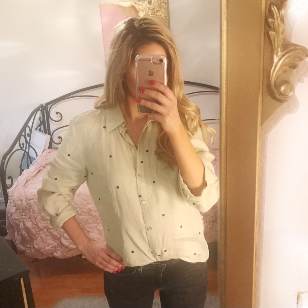 Vintage Linen Polka Dot Blouse